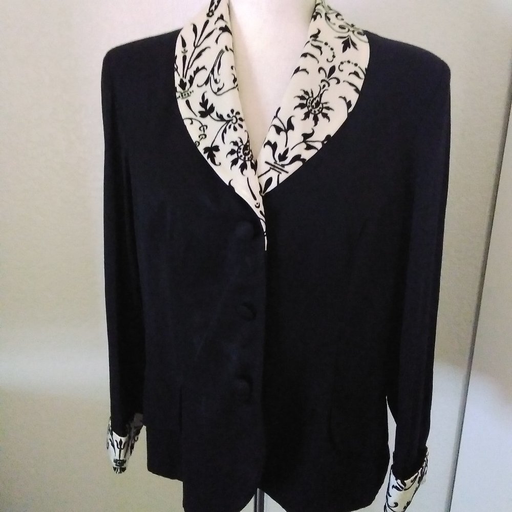 Lois Snyder Dani Max Blazer Jacket Vintage Size 14P Black & Cream